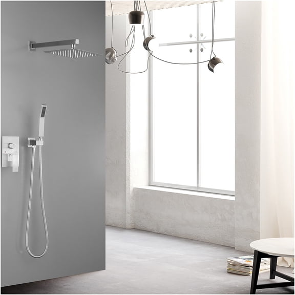 JERFIT 10 inch Luxury Rain Shower Combo Set in Brushed Nickel, Wall Mounted Rainfall Showerhead with High Pressure for SPA Experience