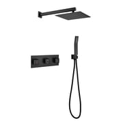 JERFIT 10-inch Luxury Rain Shower System Combo, Matte Black Brass Shower Set with Rainfall Showerhead, Handheld Sprayer, and Rough-in Valve for Modern Bathroom