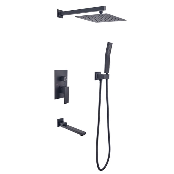 JERFIT 10 inch Matte Black Rain Shower System Wall Mounted, High Pressure Rainfall Showerhead Set with Valve and Handheld Shower
