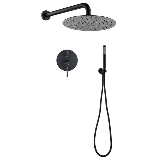 JERFIT 10-inch Matte Black Rainfall Shower System with Handheld Sprayer, 2-in-1 Shower Head Combo Set, High Pressure Brass Showerhead for Luxury Spa Experience
