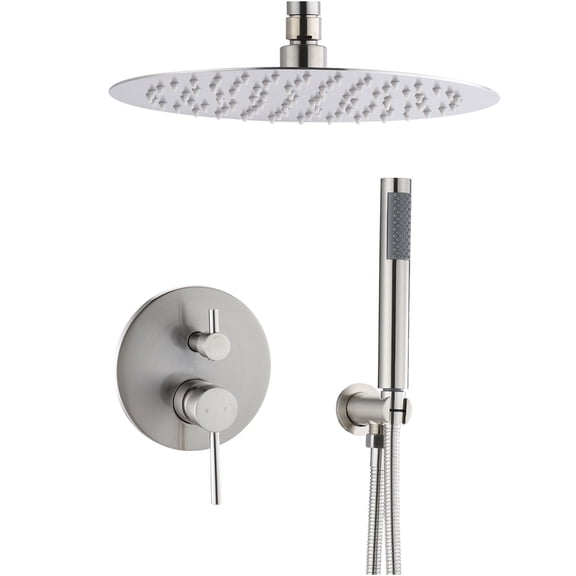 JERFIT 10 inch Rain Shower System, Brushed Nickel Ceiling Mounted Shower Combo with Handheld Showerhead, 1.8 GPM, Full Body Spray for Low Pressure