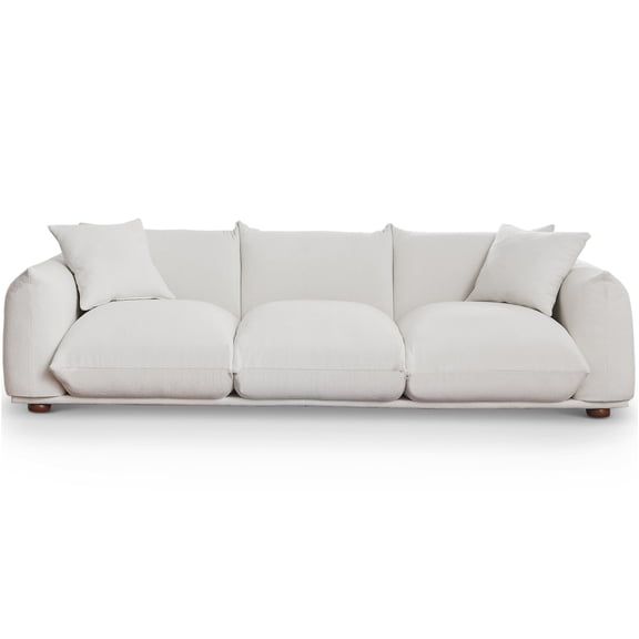 JERFIT 100" Modern Boucle Fabric Sofa 3 Seater for Living Room, Cream White Upholstered Couch with Solid Wood Legs