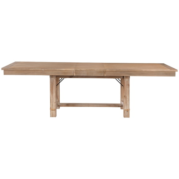 JERFIT 102" Expandable Dining Table with Self-Storing Leaf, Rustic Light Oak Finish, Farmhouse Kitchen Table for 8