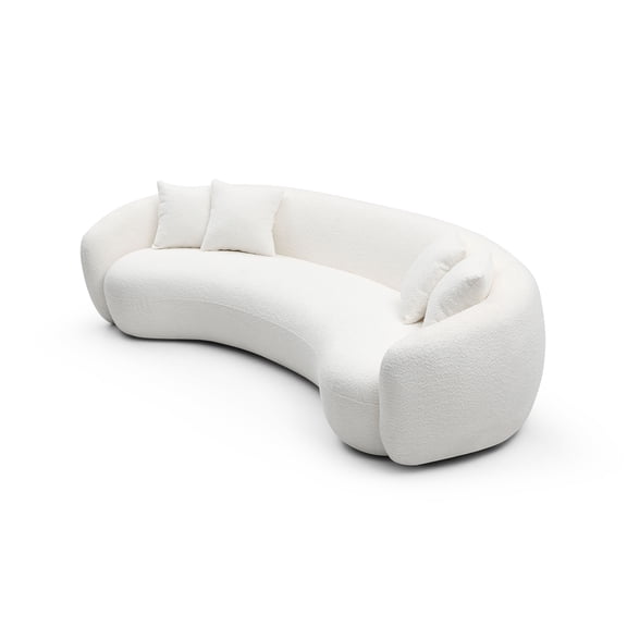 JERFIT 102" White Boucle Curved Sectional Sofa, 5-Seater Modern Half Moon Loveseat with Throw Pillows for Living Room