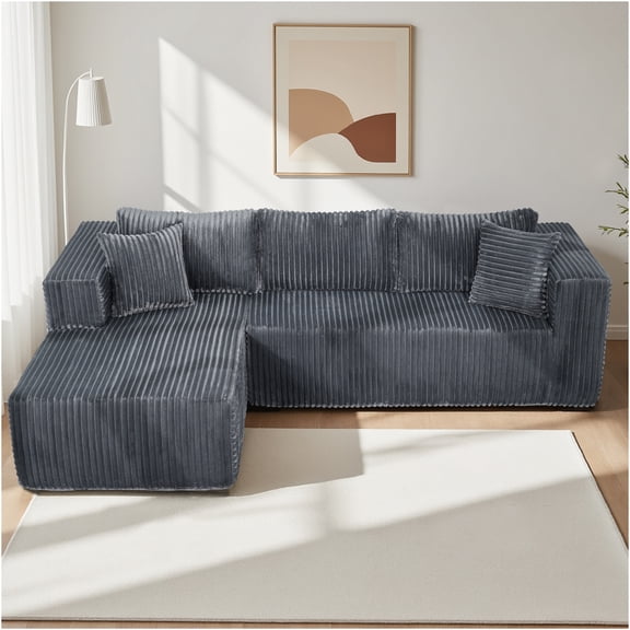 JERFIT 105" Modular L-Shaped Sofa with Memory Foam, Hypoallergenic Fabric, Compact Shipping for Living Room & Apartment, Gray