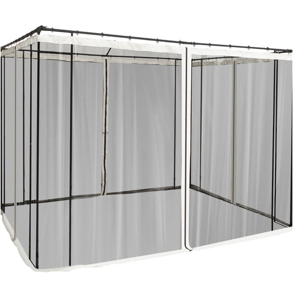 JERFIT 10x10 FT Gazebo Mesh Sidewall Screen Panels, White Polyester Netting with Zipper Door for Patio Canopy Tent, Replacement Windproof Curtains