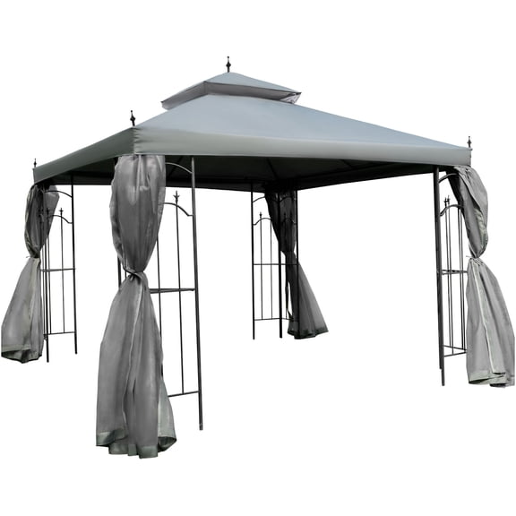 JERFIT 10x10 Outdoor Gazebo with Canopy, Mesh Netting Walls, Corner Shelves & Wind Vent Roof for Patio Garden Party Gray