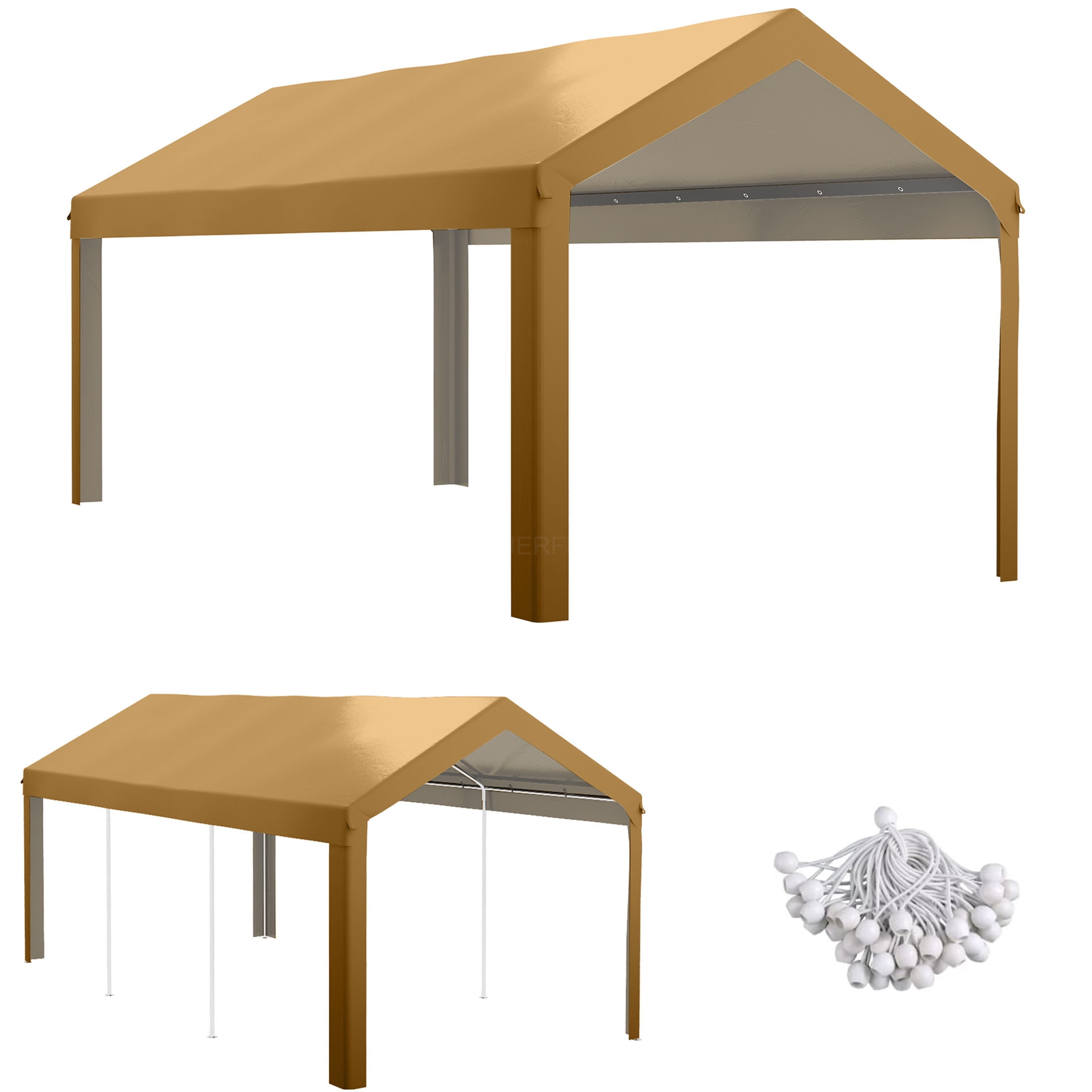 JERFIT 10x20 FT Carport Canopy Replacement Cover, UV & Water Resistant, Heavy-Duty Polyethylene, Beige, with Bungee Cords