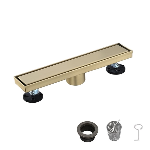 JERFIT 12" Brushed Gold Linear Shower Drain with Tile Insert Kit, 304 Stainless Steel Floor Drain with Removable Cover & Leveling Feet