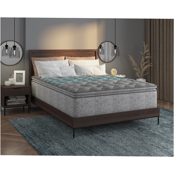 JERFIT 12 Inch Hybrid Euro Top Twin Mattress, Plush Feel, Cooling Gel Foam Pocketed Coils for Motion Isolation, Edge Support, Grey and Blue