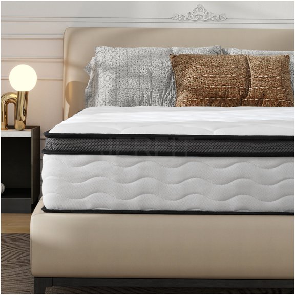 JERFIT 12 Inch Hybrid Queen Mattress in a Box, Medium Firm Support, Pocket Coils Memory Foam, Cooling Bamboo Cover, CertiPUR-US OEKO-TEX Certified