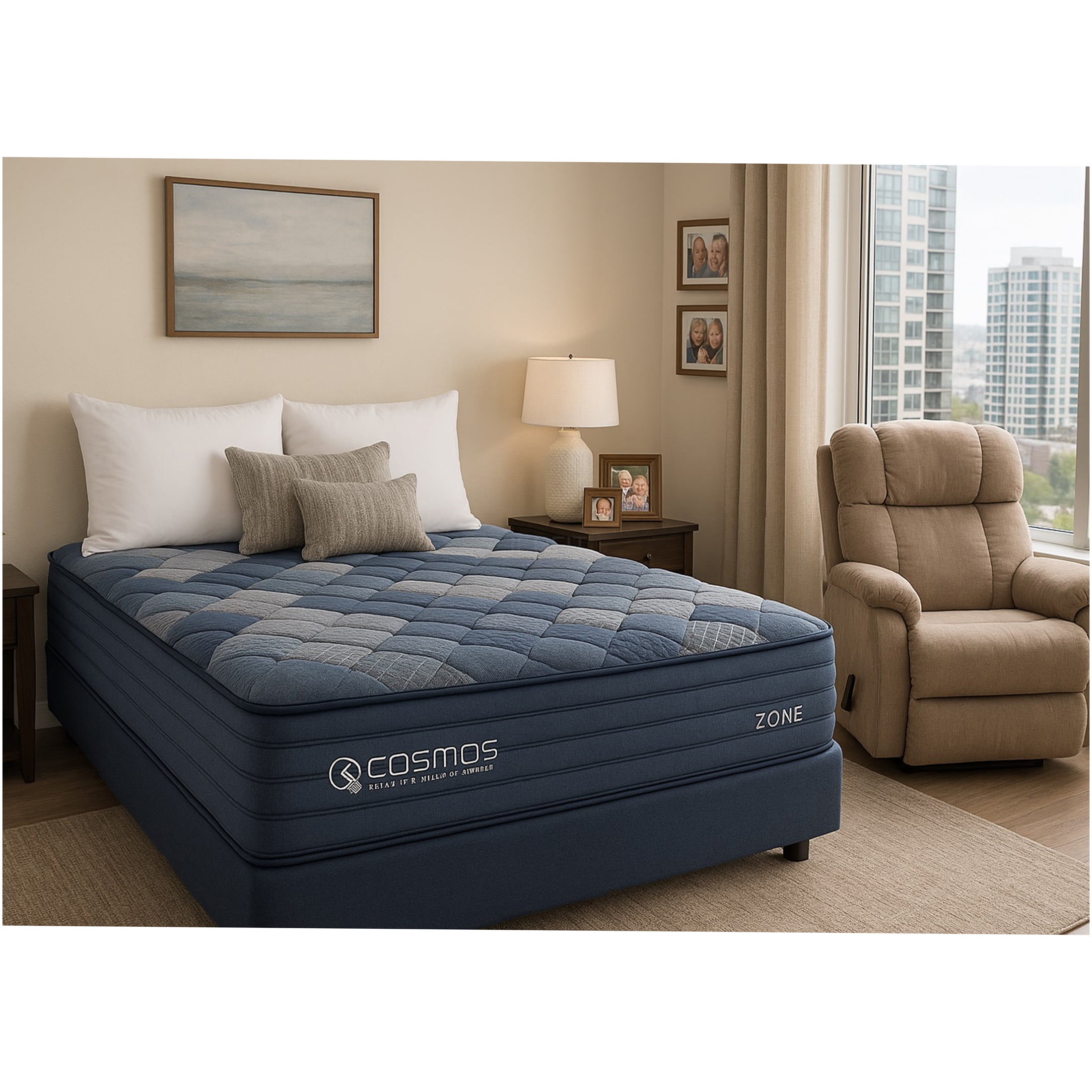 JERFIT 12 Inch King Size Pocket Spring Hybrid Mattress, Blue Multi Color, CertiPUR-US Certified Foam, Plush Support, Motion Isolation, Pressure Relief, Roll Packed for Easy Setup