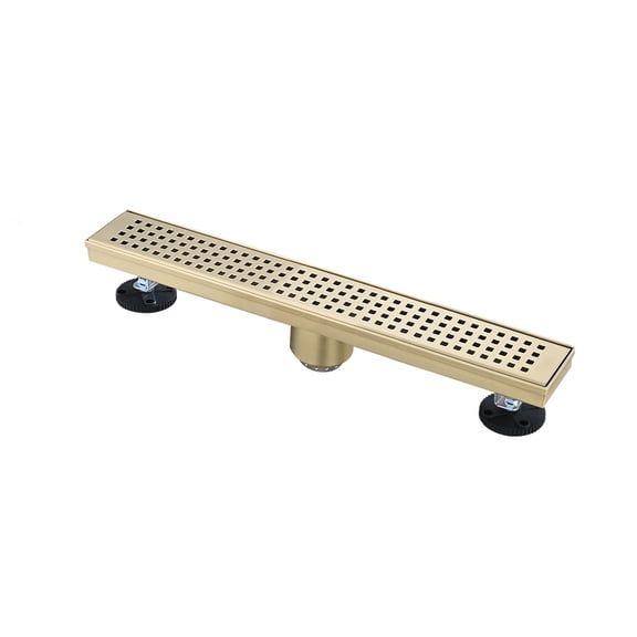 JERFIT 12 Inch Linear Shower Drain in Brushed Gold - Premium Stainless Steel Channel Drain with Hair Catcher and Adjustable Feet for Easy Installation