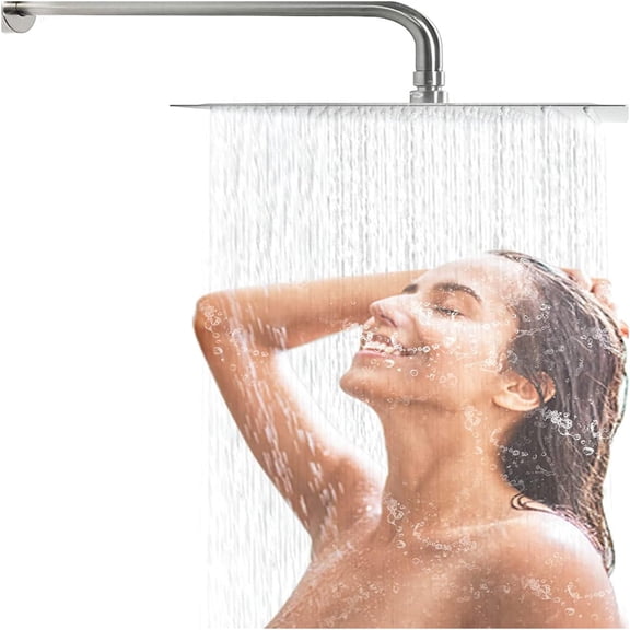 JERFIT 12 Inch Square Rain Shower Head, Brushed Nickel 304 Stainless Steel, High Pressure Rainfall Showerhead for Luxurious Spa Experience