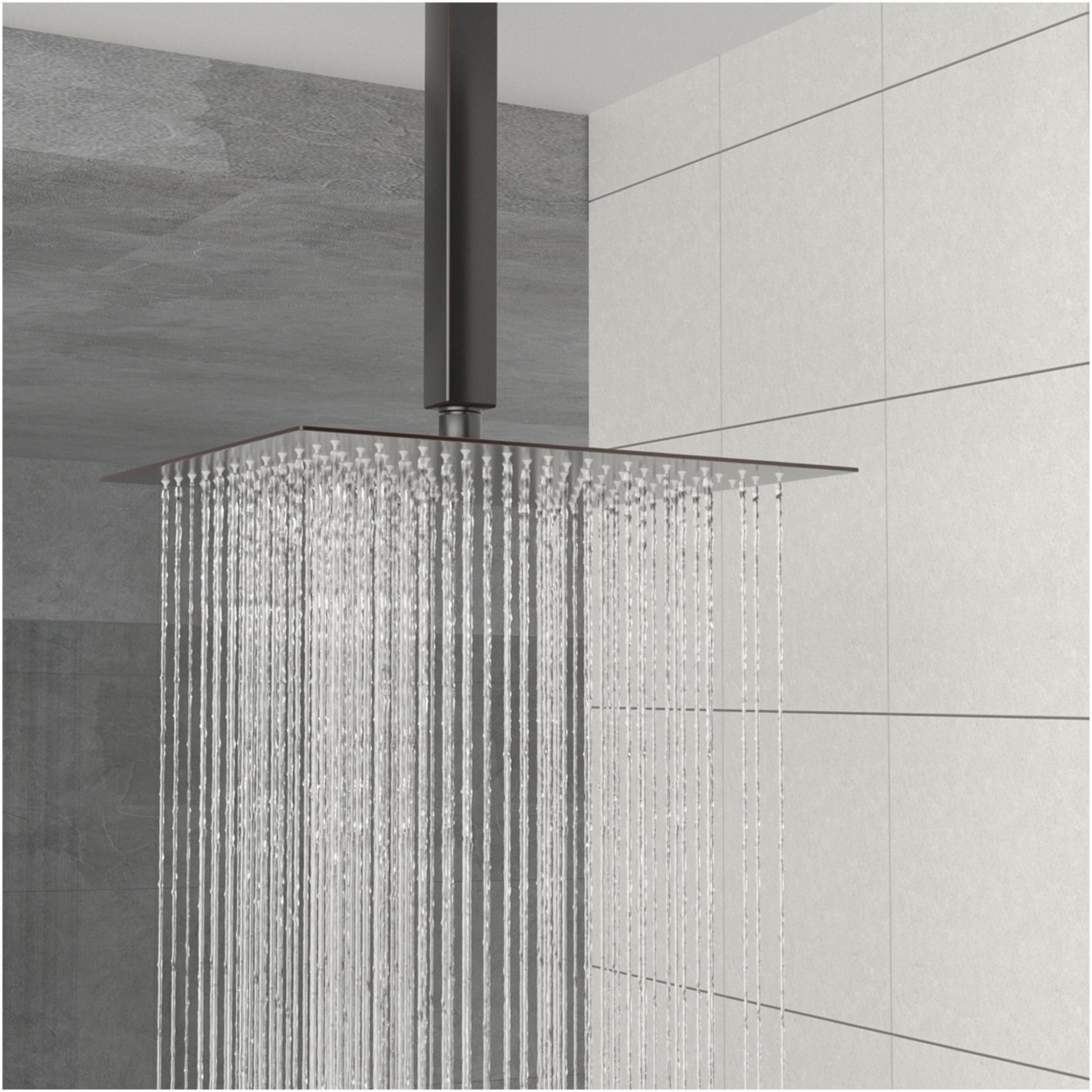 JERFIT 12 Inch Square Rain Shower Head, Oil Rubbed Bronze Stainless Steel Fixed Rainfall Showerhead with 360° Rotation, Easy-Clean Silicone Jets