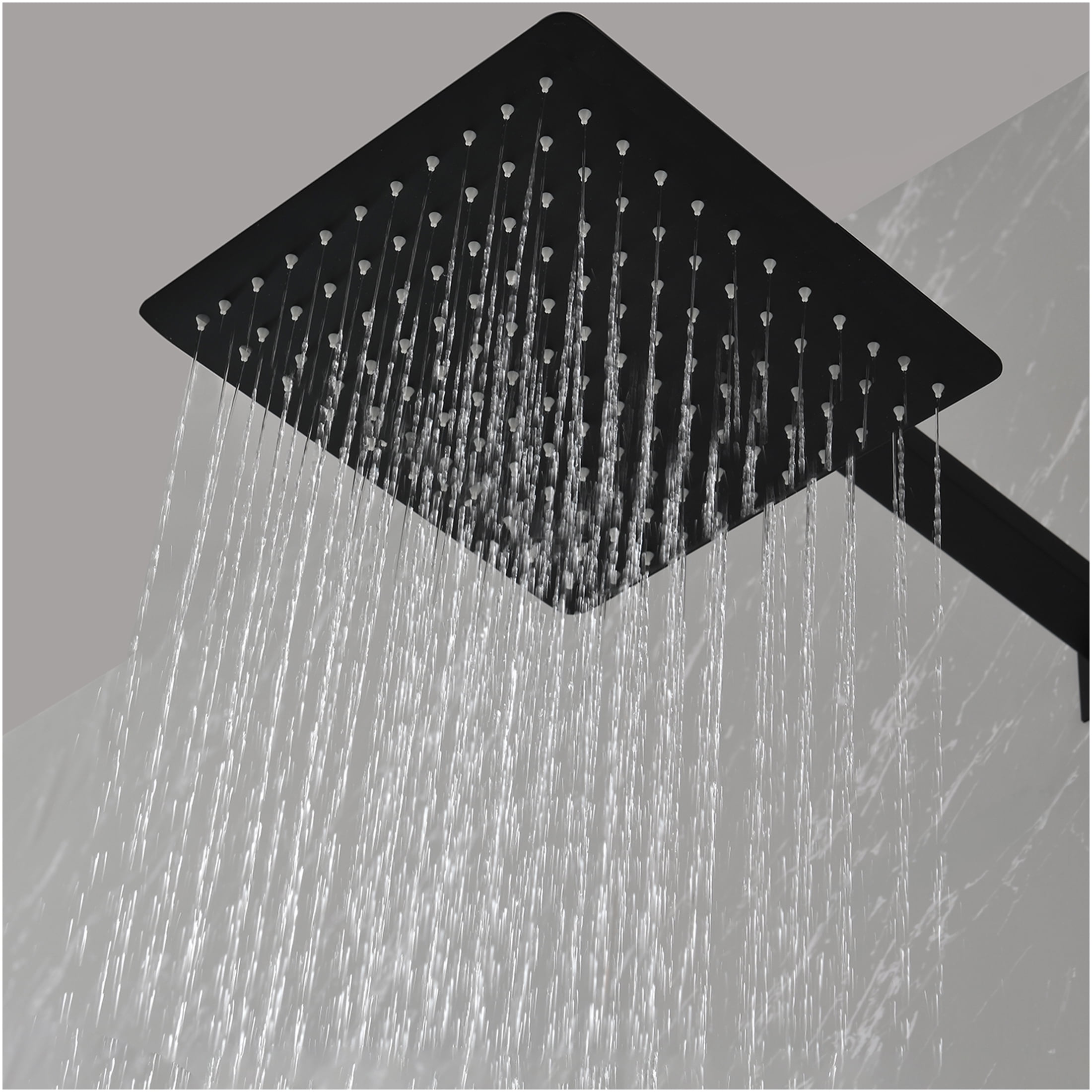 JERFIT 12 Inch Square Rain Shower Head, Wall Mount Matte Black Stainless Steel Showerhead with Anti-Clogging Silicone Nozzles, High Pressure Rainfall Shower Panel for Luxurious Spa Experience
