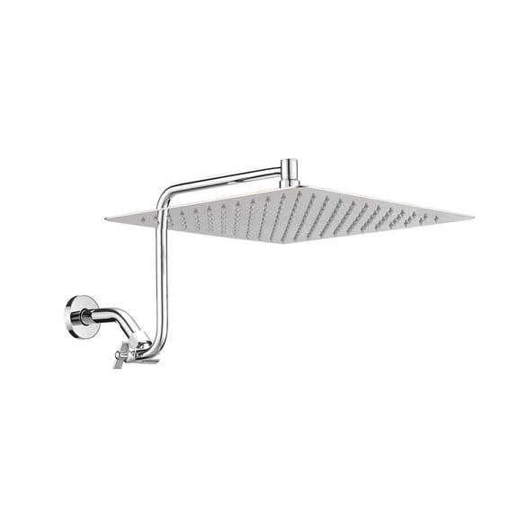 JERFIT 12 Inch Square Rain Shower Head with Adjustable Extension Arm, Wall Mounted High Pressure Stainless Steel Showerhead, Chrome Finish