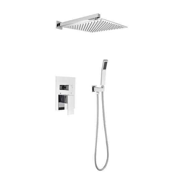 JERFIT 12 Inch Wall Mounted Rain Shower System with Showerhead, Handheld Spray, and Valve in Chrome for Luxurious Bathroom Upgrade