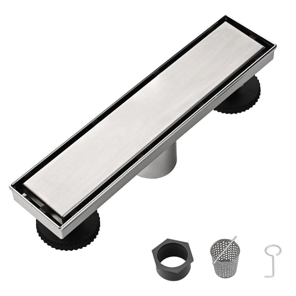 JERFIT 12" Linear Shower Drain Brushed Nickel, Stainless Steel Tile Insert Floor Drain with Removable Cover, Hair Strainer & Leveling Feet