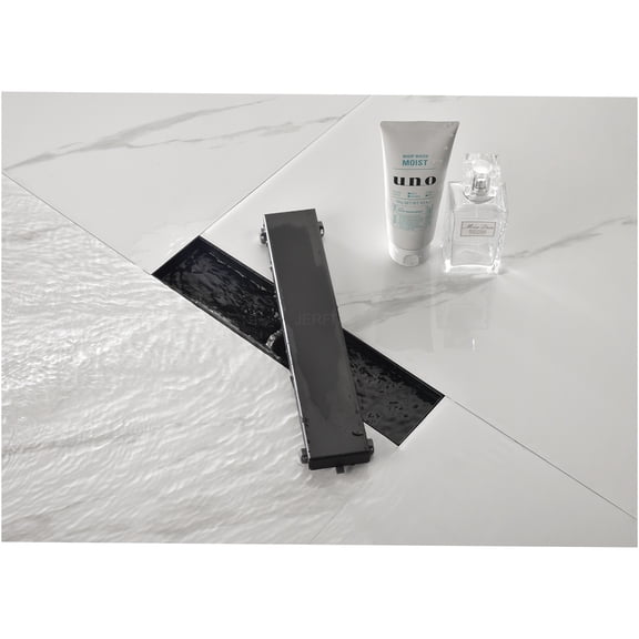 JERFIT 12" Linear Shower Drain Channel with Removable Grille, Modern Matte Black Stainless Steel Floor Drain for Bathroom & Wet Room