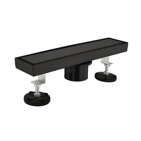 JERFIT 12" Linear Shower Drain in Matte Black Stainless Steel with Hair Strainer & Leveling Feet for Modern Bathrooms