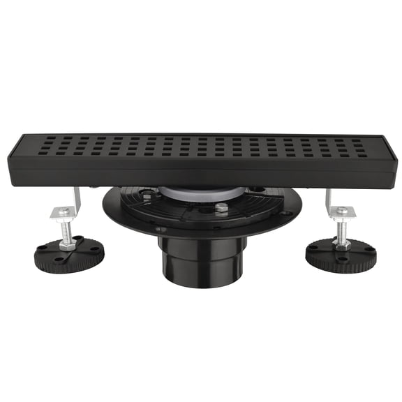 JERFIT 12" Linear Shower Drain with Quadrato Grate, Matte Black Stainless Steel Channel Drain with Hair Catcher & Leveling Feet for Easy Installation