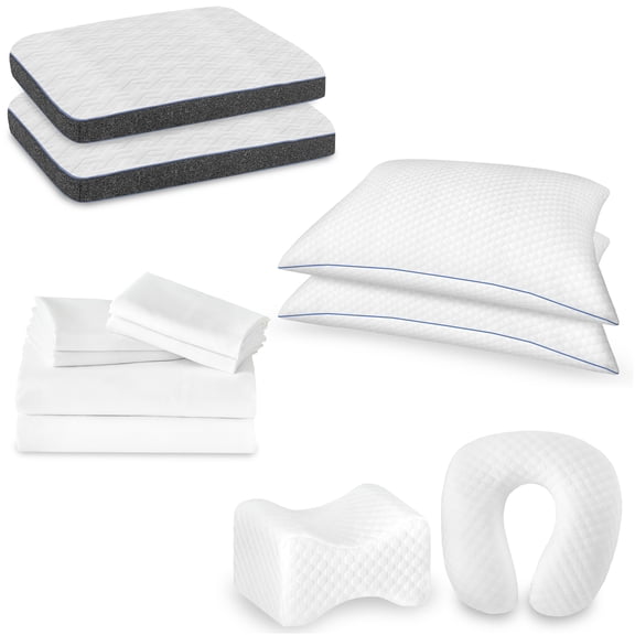 JERFIT 12-Piece Luxury California King Bedding Set with Memory Foam Pillows, 300TC Cotton Linen Sheets, White