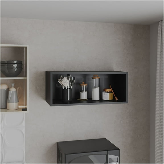 JERFIT 12" Wall Mount Kitchen Cabinet with Shelf, Black Engineered Wood for Bathroom, Office & Small Space Storage Organizer
