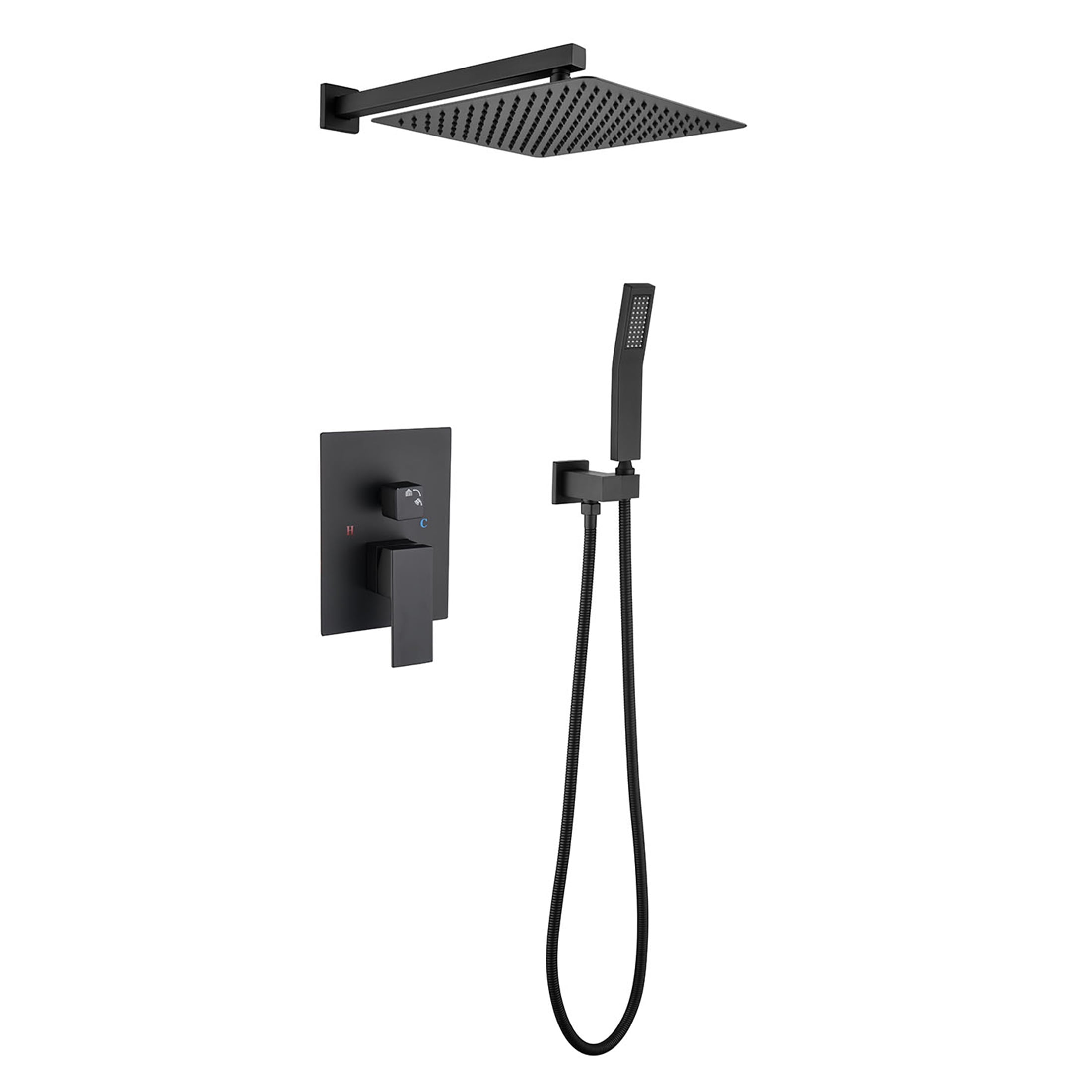 JERFIT 12 inch Rain Shower Head System Wall Mounted Matte Black High Pressure Showerhead with Anti-Clog Nozzles