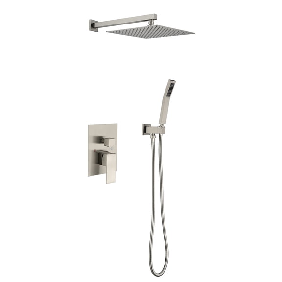 JERFIT 12 inch Rain Shower System Wall Mounted, Brushed Nickel Finish, High Pressure Rainfall Showerhead with Handheld Shower, Shower Faucet Set for Bathroom