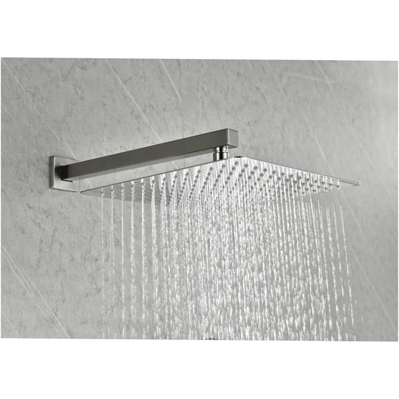JERFIT 12 inch Square Rain Shower Head, Wall Mount Brushed Nickel Stainless Steel, High Pressure Rainfall Showerhead with Easy Installation