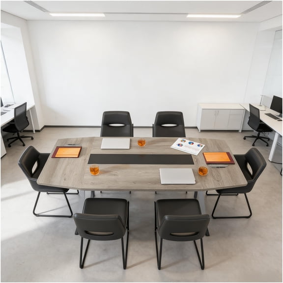 JERFIT 120" Modern Conference Table with Cable Management, Boat Shape Office Desk for Meeting Room, Black & Gray