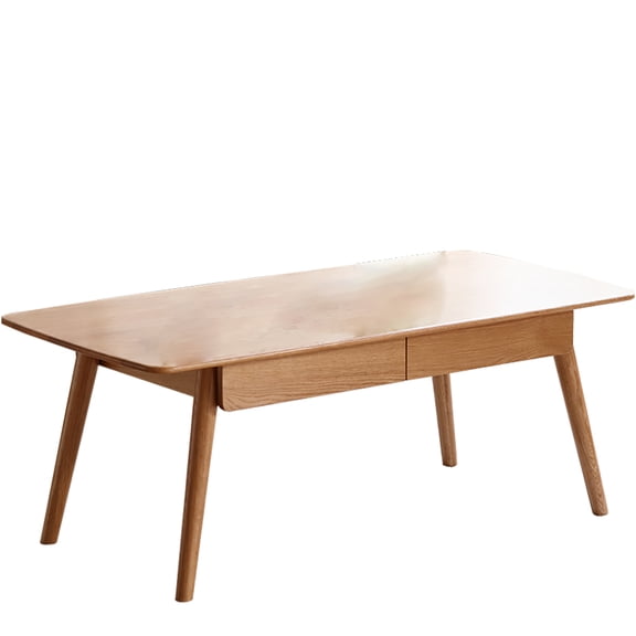 JERFIT 120x56x45cm Solid Oak Coffee Table with 2 Drawers, Low Profile Storage Console Table for Living Room, Study Desk & Work from Home, Easy Assembly