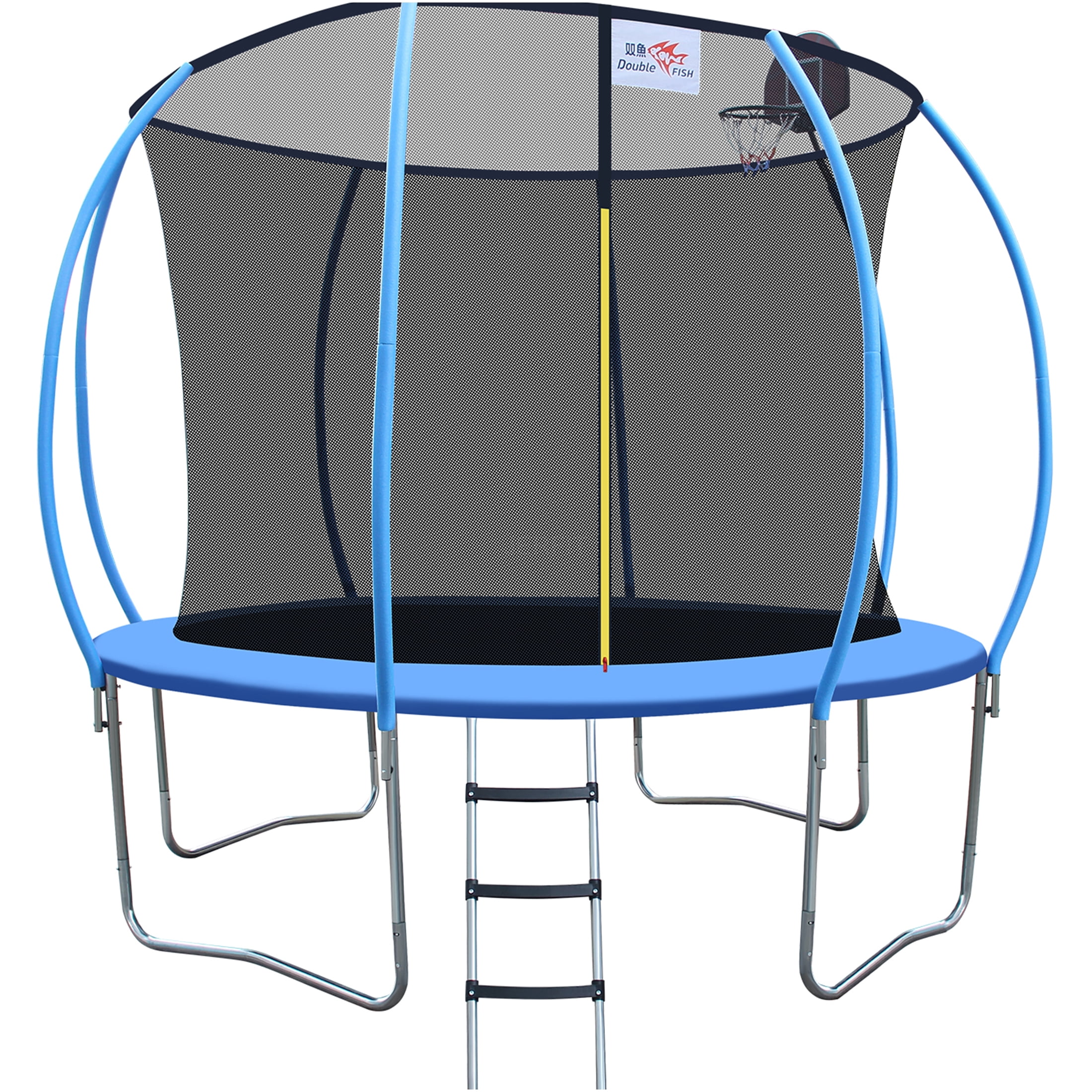 JERFIT 12ft Foldable Trampoline with Basketball Hoop & Handrail, 400lbs Capacity, Compact Rebounder for Adults & Kids, Blue
