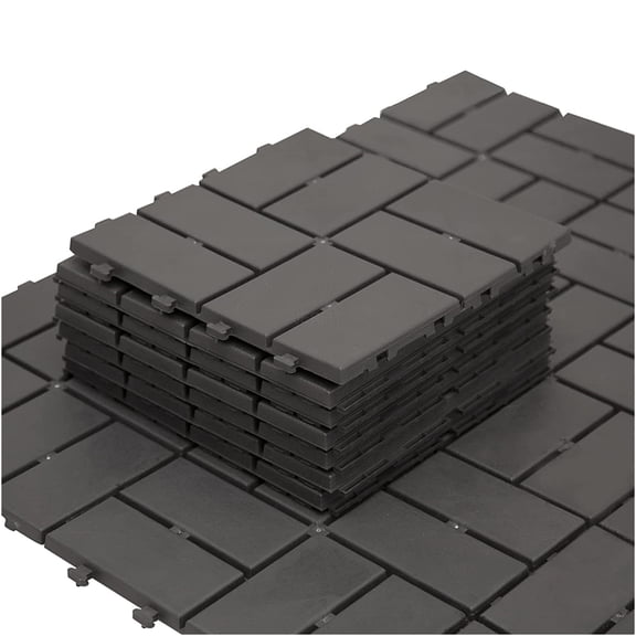 JERFIT 12x12 Inch Interlocking Deck Tiles, Plastic Outdoor Flooring for Patio, Balcony, Porch, Slip Resistant & All Weather, Easy Snap Installation, Gray (44-Pack)