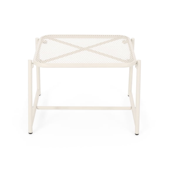 JERFIT 13 inch White Outdoor Side Table, Modern Patio End Table with Mesh Top & Sled Base, Small Iron Accent Table for Garden, Poolside, Balcony