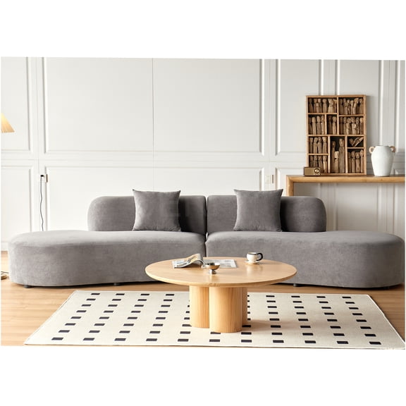 JERFIT 132" Modern Curved Velvet Sofa, 6-Seater Half Moon Couch with Pillows for Living Room