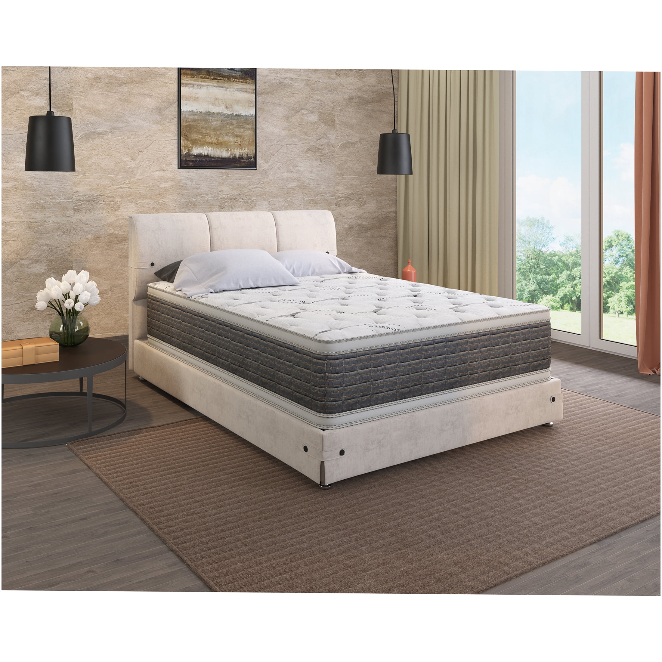 JERFIT 14.5" California King Hybrid Mattress, Bamboo Infused CoolTouch Cover, Pocketed Coils Foam for Edge Support, Temperature Regulating, Medium Firm, White Gray