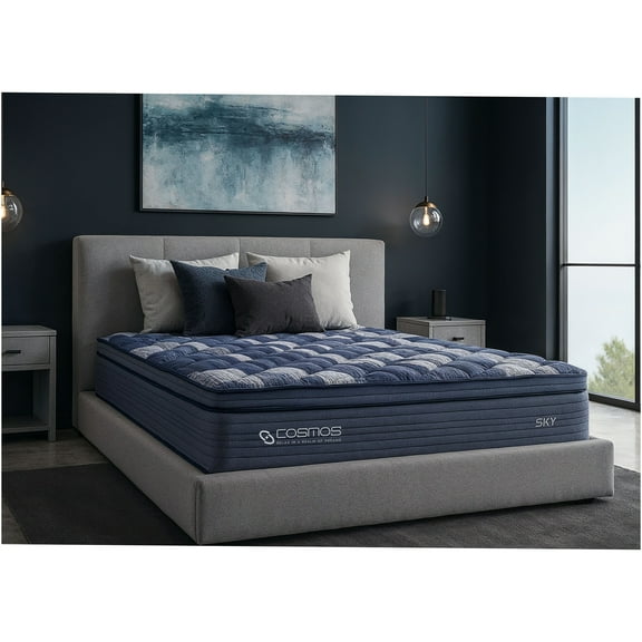JERFIT 14" Full Size Hybrid Mattress, Blue Multi Color Pocket Spring & Memory Foam Mattress in a Box for Cool Sleep & Pressure Relief