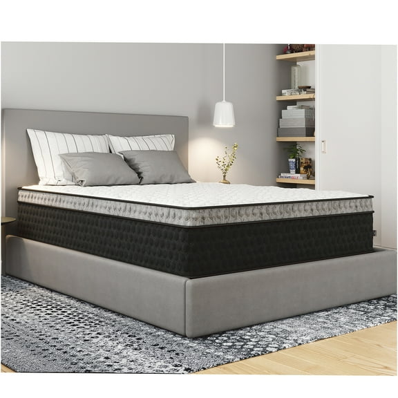 JERFIT 14" Full Size Hybrid Mattress, Medium Firm, Copper Infused Cooling Gel Memory Foam, Euro Pillow Top, Motion Isolation, Edge Support, CertiPUR-US Greenguard Gold Certified, Made in USA