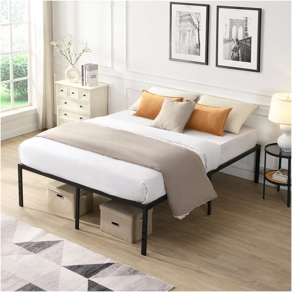 JERFIT 14 Inch Heavy Duty Metal Platform Bed Frame Queen, Black, Noise Free with Strong Steel Slats, Underbed Storage Space, Easy Assembly, No Box Spring Needed