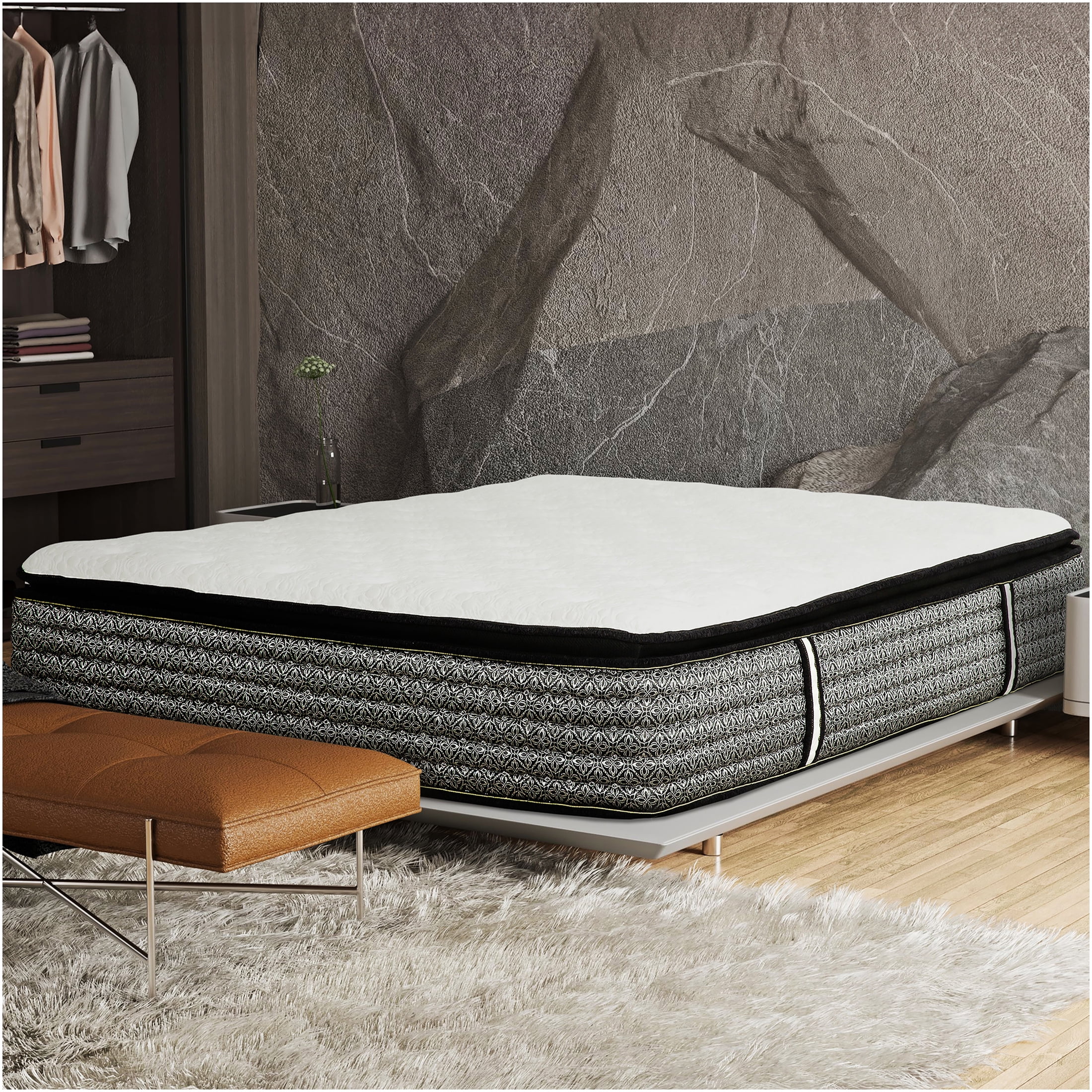 JERFIT 14 Inch King Hybrid Mattress with Pillow Top, Gel Memory Foam Pocket Coils for Cool, Supportive Sleep, Grey White