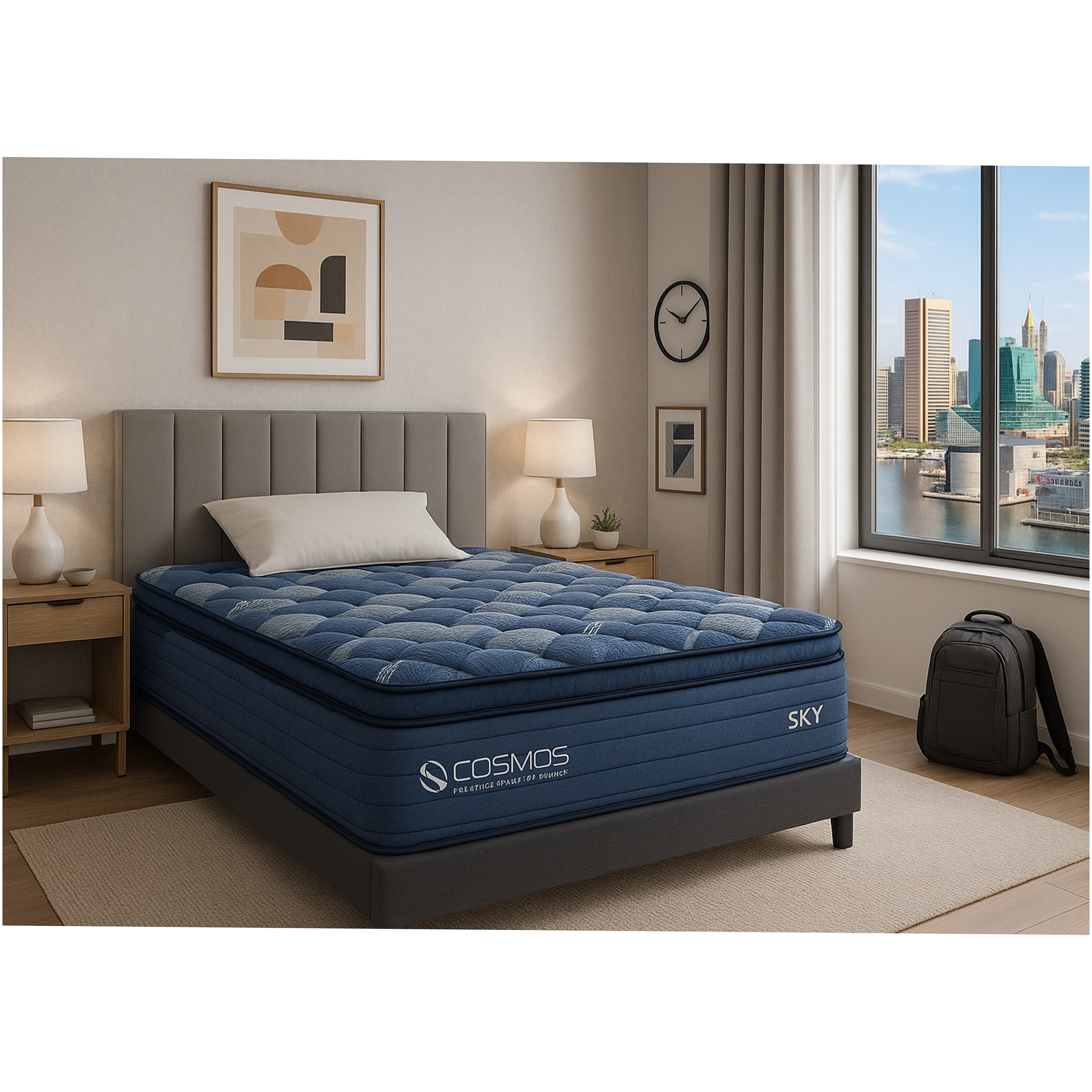 JERFIT 14 Inch King Size Mattress, Blue Multi Color Pocket Spring Hybrid Mattress with Memory Foam for Motion Isolation Pressure Relief, CertiPUR-US Certified, Roll-Packed for Easy Setup