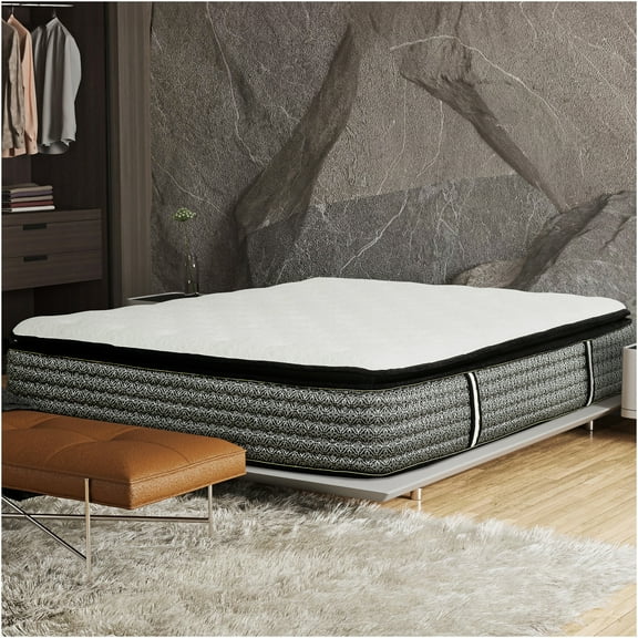 JERFIT 14" Queen Hybrid Mattress, Grey White Plush Gel Memory Foam Pocket Coils for Cool Sleep Pressure Relief