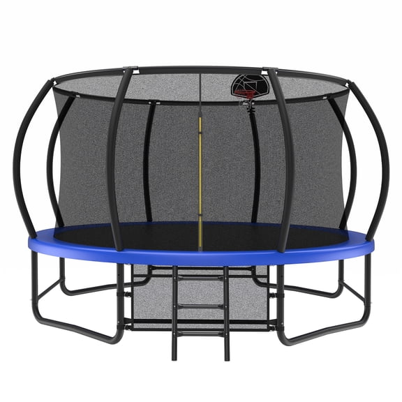 JERFIT 14ft Trampoline with Safety Net Enclosure, Outdoor Jumping Mat for Kids & Adults with Galvanized Steel Frame, Anti-Rust Coating, W-Shaped Legs, Ladder, ASTM Certified