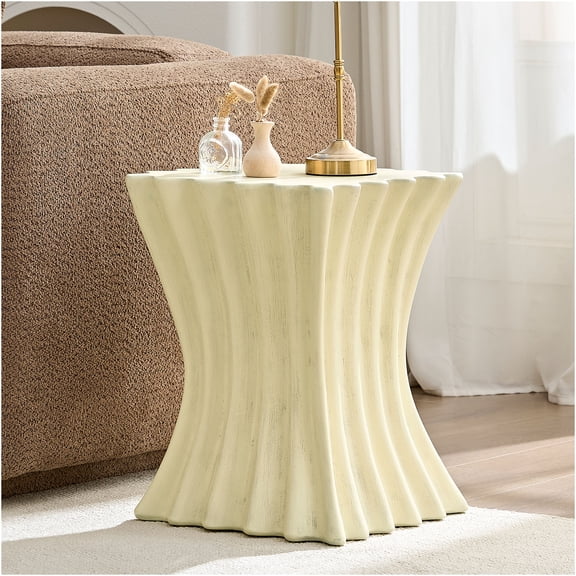 JERFIT 15.16 Inch Vintage Beige Fiberglass Side Table for Living Room, No Assembly Required Square Coffee Table End Table