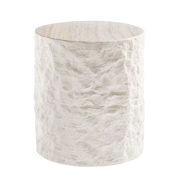 JERFIT 15.75" Modern Round Side Table, Stone-Look Fiberglass Accent Table for Living Room & Bedroom, Beige, No Assembly Required