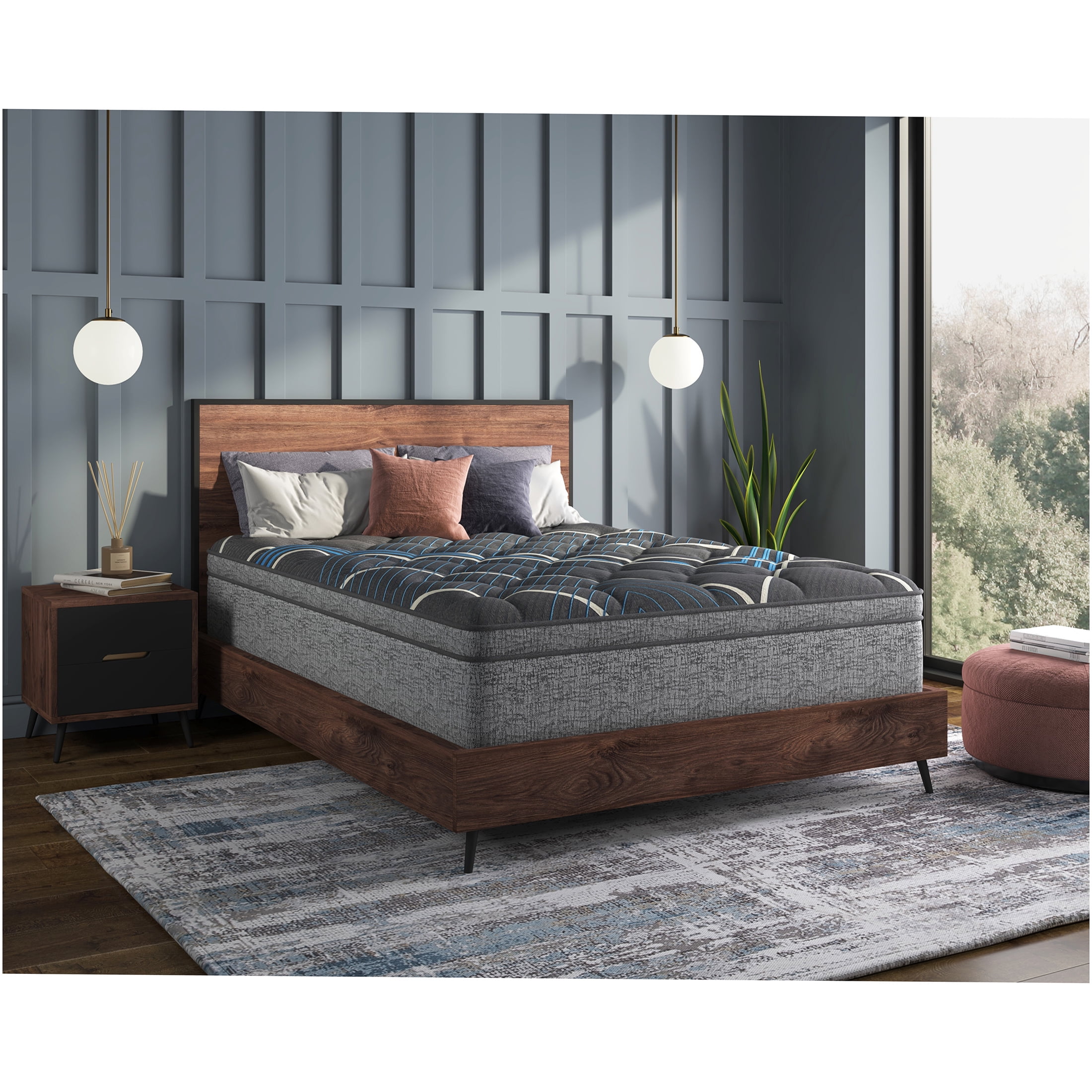 JERFIT 15 Inch King Hybrid Mattress, Euro Top Plush Cooling Gel Memory Foam, Individually Pocketed Coils for Motion Isolation, Edge Support, Grey and Blue