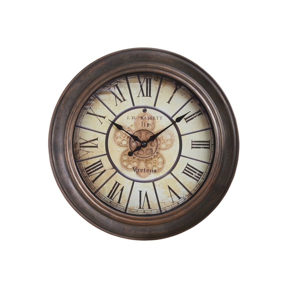 JERFIT 15 Inch Vintage Roman Numeral Wall Clock, Silent Non-Ticking Quartz Movement, Antique Brown Finish, Glass Lens, Easy to Read Analog Round Clock for Living Room, Bedroom, Kitchen, Office Decor