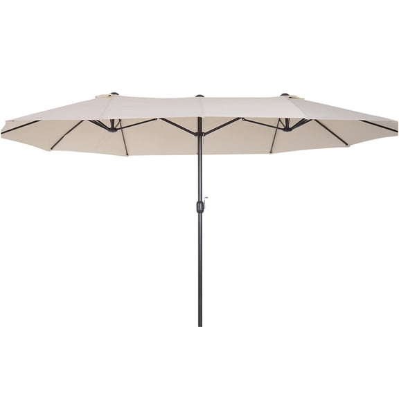 JERFIT 15ft Double Sided Market Umbrella with Crank, Extra Large Outdoor Patio Umbrella for Pool Deck Garden, UV Protection & Wind Resistant, White